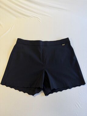 Navy Blue Scallop Hem Women's Shorts